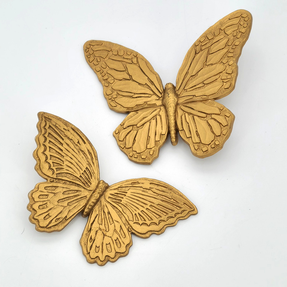 2 Homco Syroco 1967 Gold Butterflies • Made USA Wall Hanging Decor Large & Small